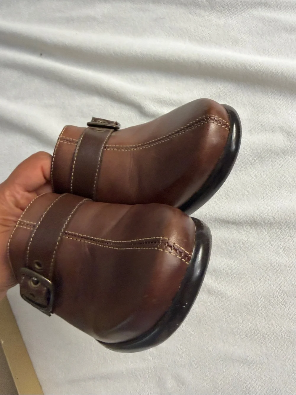 Naturalizer Brown Leather Buckle Mule Heels size 6.5